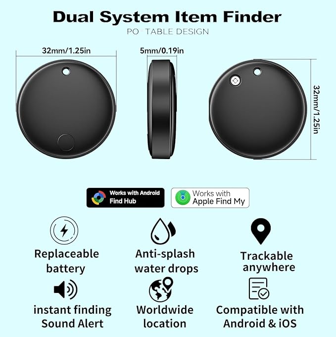 Dual System Smart Anti-Loss Device, 2-Pack, for iOS and Android, Smart Bluetooth Tracker and Item Locator for Keys, Backpacks, Luggage, Wallets, Features dustproof and Waterproof Design.