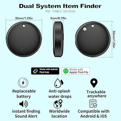 Dual System Smart Anti-Loss Device, 2-Pack, for iOS and Android, Smart Bluetooth Tracker and Item Locator for Keys, Backpacks, Luggage, Wallets, Features dustproof and Waterproof Design.