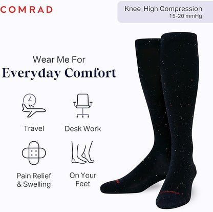Comrad Recycled Cotton Knee High Socks - 15-20mmHg Graduated Compression Socks - Soft & Breathable Support Socks, Unisex