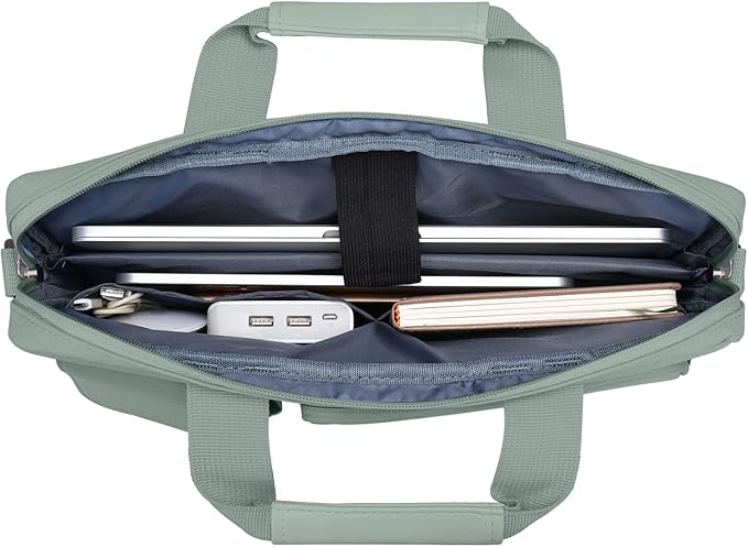 MOSISO Laptop Shoulder Bag 15.6 inch, 15-15.6 inch Computer Bag Compatible with MacBook Pro 16 inch, HP, Dell, Lenovo, Notebook with 2 Raised&1 Flapover&1 Horizontal Pocket&Handle&Belt, Antique Green