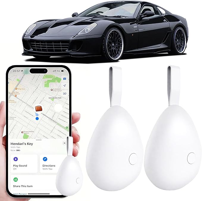 GPS Tracker for Vehicles, Mini Tracking Device for Vehicles, Car Tracker Device Hidden No Subscription Work with Find My (iOS Only), Key Finder, for Kids, Dogs, Luggage, Bag (White, 2 Pack)