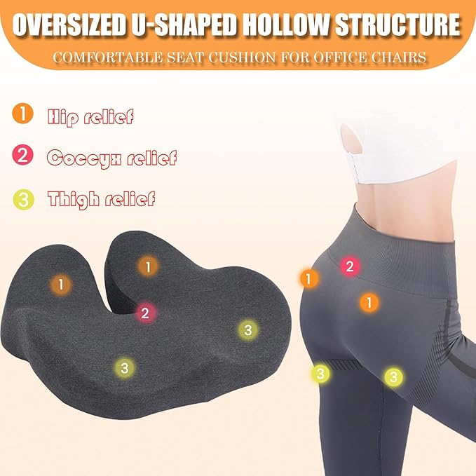 CXC Gel Seat Cushion for Office Chair: 4-Zone Pressure Relief Memory Foam Pad with Cooling Tech - Sciatica Pain Relief Pillow | Desk Chair, Wheelchair, Floor Sitting, Long Driving & Classroom Use