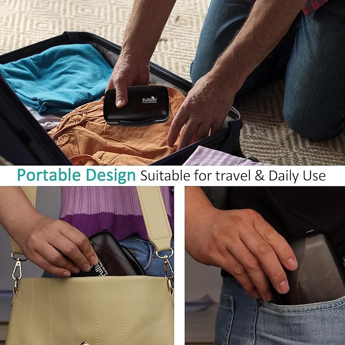 Travel Pill Organizer Large Portable Medication Fullicon Oversize 8 Compartment Pill Box, Vitamin Travel Case Pill Holder - Airtight & Moistureproof (Black)