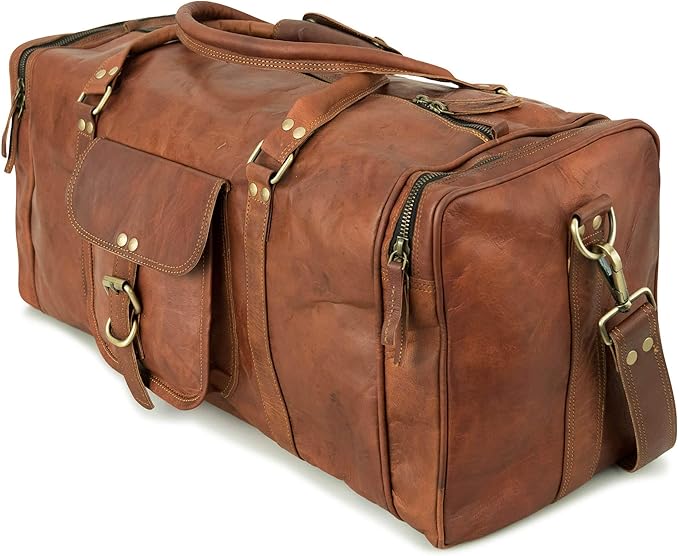 Berliner Bags Vintage Genuine Leather Duffle Bag New York L for Travel or the Gym, Weekender, Travel Bag, Overnight Bag for Men and Women - Brown