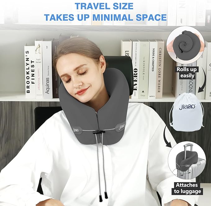 jiaao Travel Pillow, Neck Pillow Airplane, Plane Pillow Memory Foam Travel Neck Pillow with 360° Head and Neck Support, Portable Travel Essential Suitable for Airplane, Car, Train, or Bus Trip