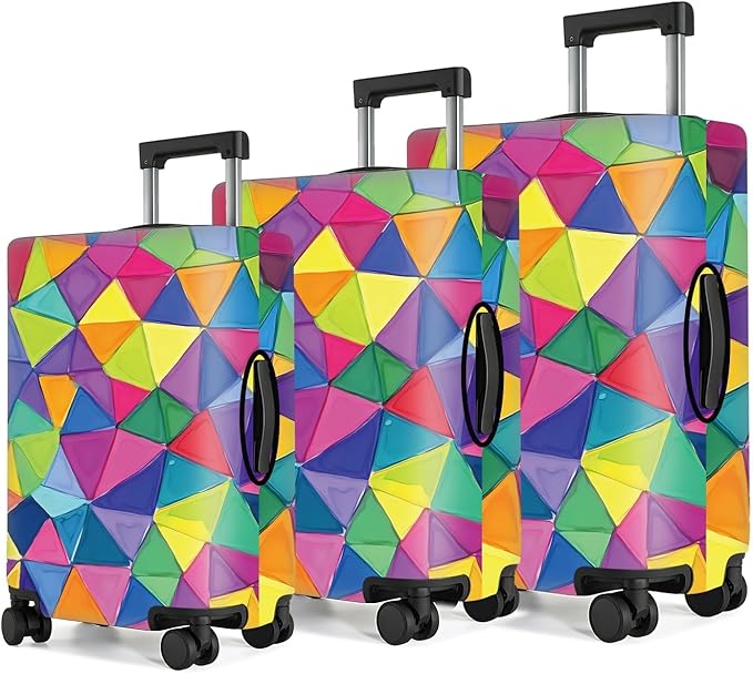 Colorful Geometric Luggage Cover – Durable and Stretchable Travel Suitcase Protector with Vibrant Pattern, Fits 24''–26'' Suitcase with Wheels,M