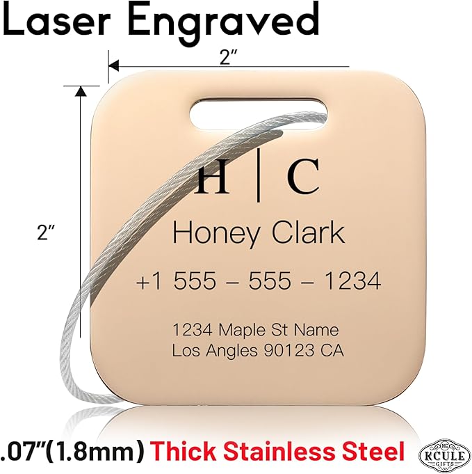 Stainless Luggage Tags for Suitcases 4 Pack: Metal Personalized Luggage Tags for Backpacks & Bags with Customizable Texts (Rose Gold)