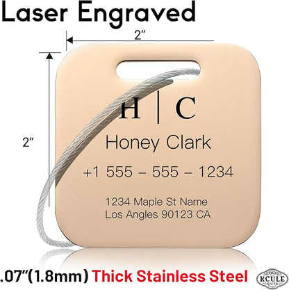 Stainless Luggage Tags for Suitcases 4 Pack: Metal Personalized Luggage Tags for Backpacks & Bags with Customizable Texts (Rose Gold)