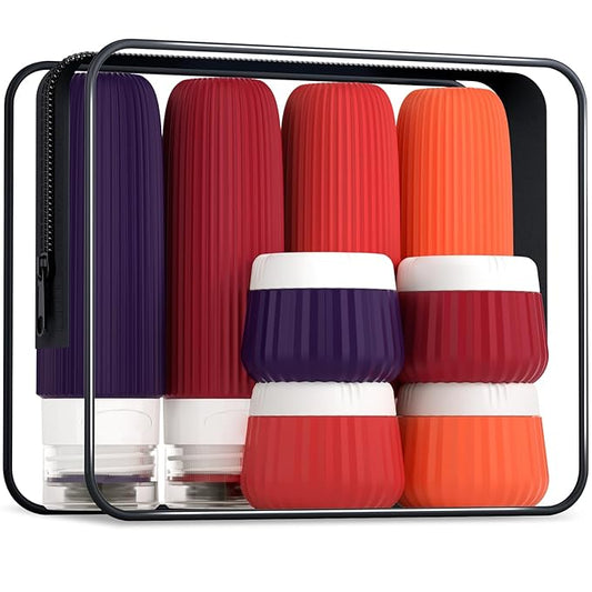 Travel Bottles for Toiletries 8 Pack, TSA Approved 3 oz Travel Containers, Clear Bag, Leak Proof Silicone Squeezable Jars