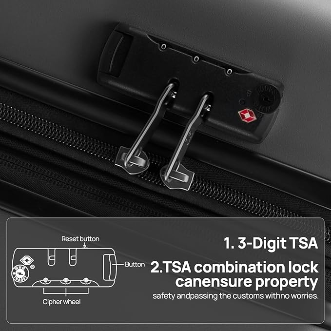 NINETYGO Carry On Luggage 22x14x9 Airline Approved, 20 Inch Luggage with Smooth Double Spinner Wheels, Hard Shell PC+ABS Suitcase Carry-On, Lightweight Travel Luggage, TSA Approved (Black, Andes)