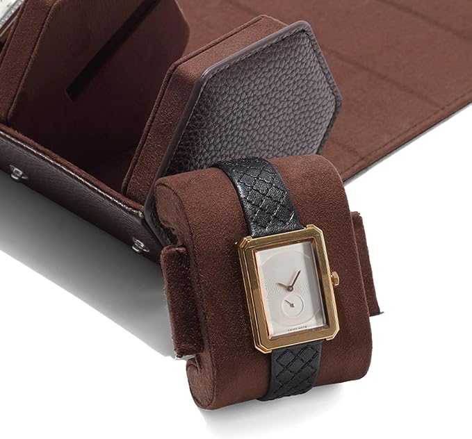 Oirlv Luxury Hexagonal Leather Watch Travel Case Watch Organizer Case for Men Portable Jewelry Storage Roll Organizer(2-Slot,Brown)