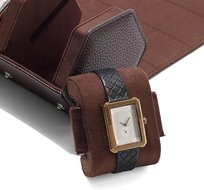 Oirlv Luxury Hexagonal Leather Watch Travel Case Watch Organizer Case for Men Portable Jewelry Storage Roll Organizer(2-Slot,Brown)