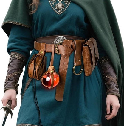 Renaissance Belt Pouch Viking Leather Medieval Belt Waist Bag Pirate Cosplay Festival Halloween Adjustable Accessories (Pouch-Brown)