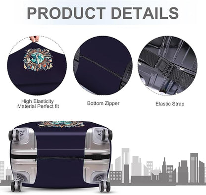ANNA QUEEN World Landmarks Luggage Cover, Dark Travel-Themed Suitcase Protector with Airplane & Globe Design, Stretchable, Washable Luggage Sleeve for 24-26 Inch Suitcases
