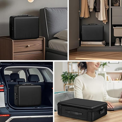 File Organizer, Hard Case Fireproof Document Box with Lock, Hard-Shell Important Document Organizer Safe Box Fireproof Waterproof, Home Office Supplies Storage and Organization (Black)