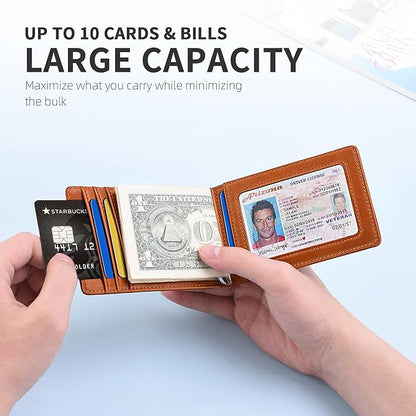 Zitahli Wallet for Men-6 Slots ID Window-Mens Wallets-Slim Wallet Classic Spring Money Clip RFID Blocking-Gift for Men
