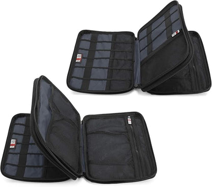 BUBM Double Layer Electronic Accessories Organizer, Travel Gadget Bag for Cables, USB Flash Drive, Plug and More, Perfect Size Fits for iPad Mini (Medium, Blue)