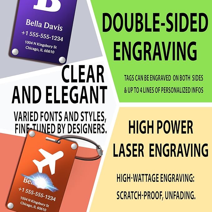 Luggage Tags for Suitcases 4 Pack: Personalized Luggage Tags for Backpacks & Bags Tags with Coustomizable Texts (Orange)