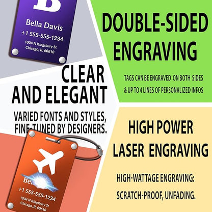 Luggage Tags for Suitcases 4 Pack: Personalized Luggage Tags for Backpacks & Bags Tags with Coustomizable Texts (Orange)