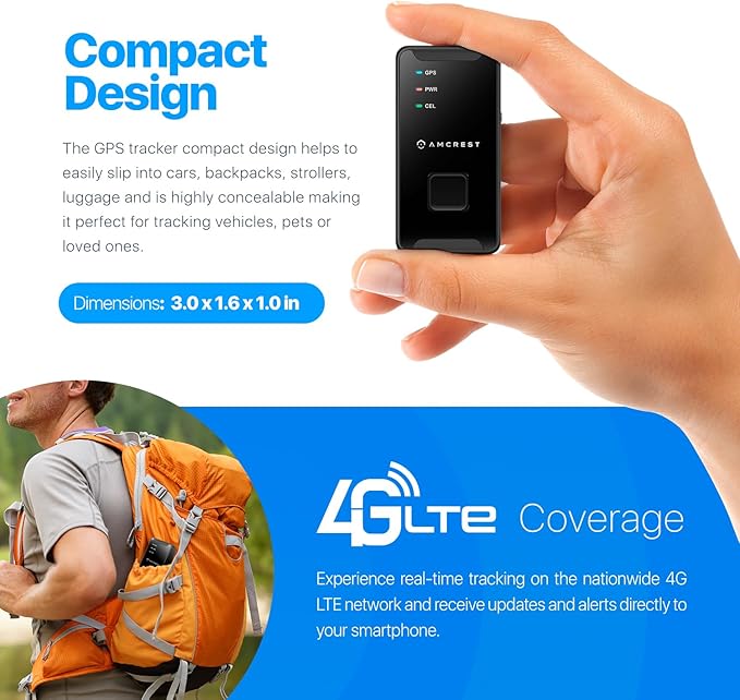 Amcrest GPS GL300 GPS Tracker for Vehicles (4G LTE) - Portable Mini Hidden Real-Time GPS Tracking Device for Vehicles, Cars, Kids, Pets, Assets, Text/Email/Push Alerts, Twin Magnet Weatherproof Case