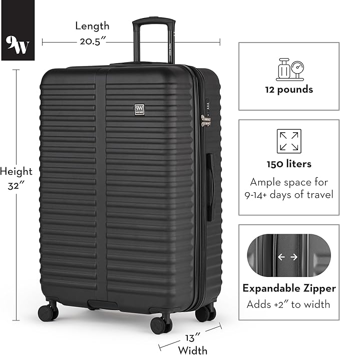 Nine West Suvi 32 Inch Expandable Luggage for Extended Trips & Cruises, Large Hardshell Suitcase with 360° Spinner Wheels, Lightweight Rolling Travel Case Midnight Black