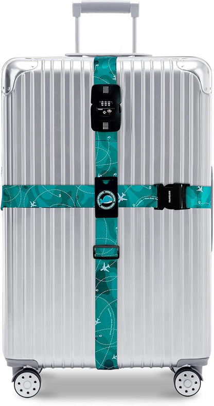 Travelkin Luggage Straps TSA Approved - Adjustable Cross Suitcase Straps with TSA Lock, Reinforced Buckle, Unique Pattern - Secure Heavy Duty Luggage Straps for Travel (Air Line Blue)