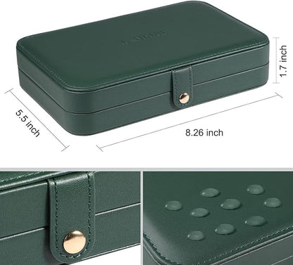 LANDICI Small Jewelry Box for Women Girls, PU Leather Travel Jewelry Organizer Case, Jewellery Storage Holder Display for Ring Earrings Necklace Bracelet Bangle Watch Men Kids Gift, Blackish Green