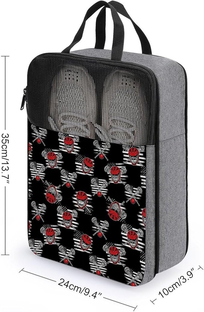 Portable Travel Shoe Bag with Zipper Foldable Sneaker Shoe Organizer Bag Lacrosse American Flag Lightweight Sneaker Bags