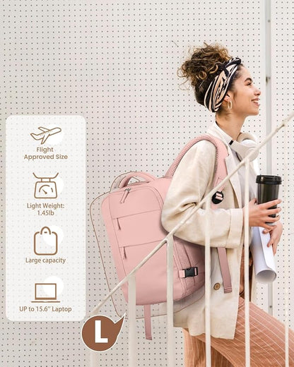 Travel Backpack for Women Man, Waterproof Personal Item Travel Bag Airline Approved Laptop Backpack Bookbag Weekender bags for Business,Travel, Work Fits 15.6 inch Laptop(Medium,Pink)
