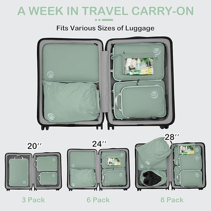 Cipway Compression Packing Cubes, Ultralight Luggage Organizer Bags with Laundry Bags and Clear Toiletries Bag, Travel Essentials for Carry on Suitcase (6 Piece,Sage Green)