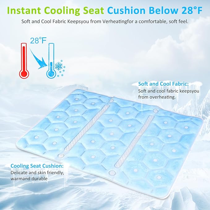 Cooling Seat Cushion, Y28°F Desk Chair Cushion Reusable Ice Mat with PCM Cooling Mat Technology, No Condensation, Foldable & Portable Chair Cushion for Office, Camping, Bed, Car