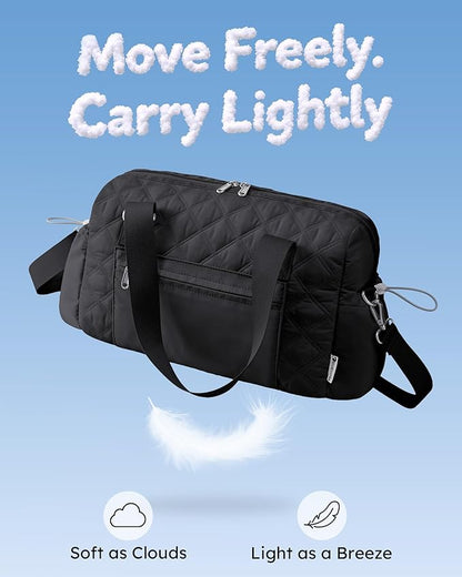 Kookoomia Small Gym Bag for Women, Mini Sports Duffle Bag for Workout Dance Ballet Yoga Gymnastics, Quilted Lightweight Puffer Travel Tote with Detachable Coin Purse & Wet Pocket, Black