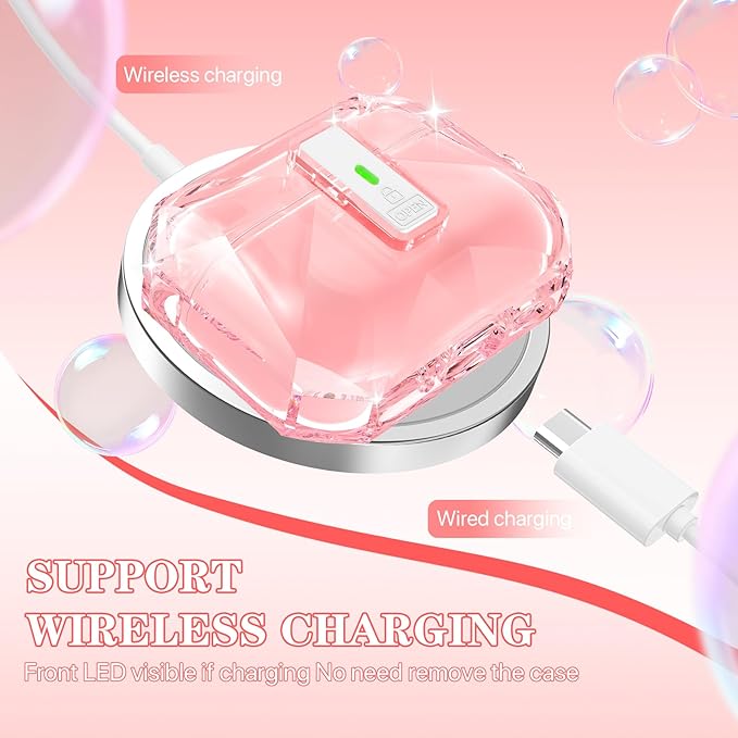 R-fun for AirPods Pro 3 Case (2025) Cover with Cleaning Kit, Military-Grade Shockproof Transparent Non-Yellowing, Auto Pop-Up Lid Design for AirPods Pro 3rd Generation Case, Clear Pink