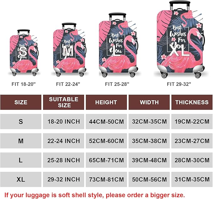 WUJIAONIAO Travel Luggage Cover Baggage Suitcase Cover Protector Skins 18-32 Inch (Vintage Flamingo, L (for 25-28 inch luggage))