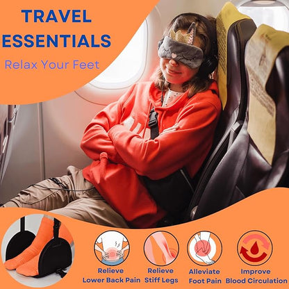Airplane Foot Hammock 2-Pack, Leg Hammock for Airplane Travel with Rigid Base, Foot Sling for Plane Traveling with Memory Foam, Feet Rest for Long Flight, Travel Leg Rest, Footrest for Kids