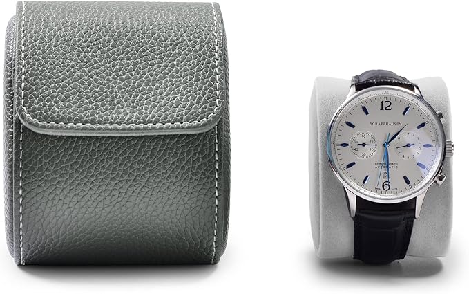 Oirlv Luxury Leather Travel Watch Case - Single Watch Box for Women - Portable Jewelry Storage Roll Organizer (Grey)