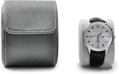 Oirlv Luxury Leather Travel Watch Case - Single Watch Box for Women - Portable Jewelry Storage Roll Organizer (Grey)