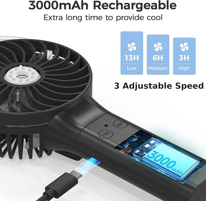 PANERGY Handheld Misting Fan – Rechargeable Battery Operated,Handheld Personal Fan with Mist Spray, Electric Hand Fans, 180° Foldable Mister Fans for Travel, Camping, Disney, Concerts, Office(Black)