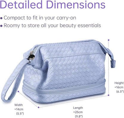 Abiudeng Large Capacity Makeup Bag Ladies Cosmetic Bag Travel Bag with Compartments Portable PU Leather Travel Makeup Bag with Handle