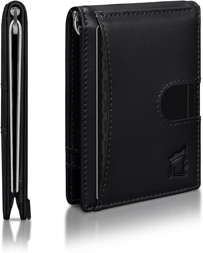 Kingly Cash Clip Slim Leather Wallet for Men with RFID Blocking & Money Clip - Minimalist Front Pocket Bifold Wallet Holds 12 Cards - Secure Card Holder with Easy Access Pull Tab