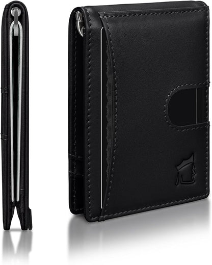 Kingly Cash Clip Slim Leather Wallet for Men with RFID Blocking & Money Clip - Minimalist Front Pocket Bifold Wallet Holds 12 Cards - Secure Card Holder with Easy Access Pull Tab