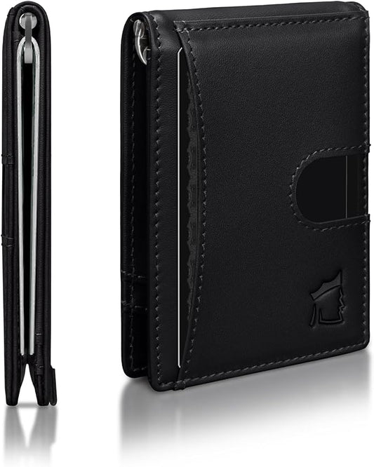 Kingly Cash Clip Slim Leather Wallet for Men with RFID Blocking & Money Clip - Minimalist Front Pocket Bifold Wallet Holds 12 Cards - Secure Card Holder with Easy Access Pull Tab