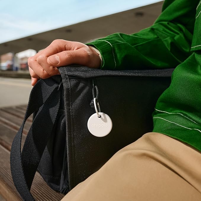 Chipolo POP Tracker Tag - Colorful, Compatible, Loud Bluetooth Tracker with Call Your Phone & Out of Range Alert, Works with Apple Find My or Google's Find My Device (White)