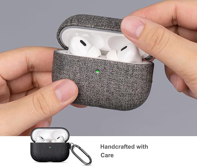 LOPIE for AirPods Pro 2nd Generation Case (Not for 3rd Gen) - Canvas Style Vegan Leather - Protective Hard Shell Cover with Key Chain - Handmade for AirPods Pro 2 Case Cover - Black