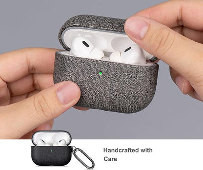 LOPIE for AirPods Pro 2nd Generation Case (Not for 3rd Gen) - Canvas Style Vegan Leather - Protective Hard Shell Cover with Key Chain - Handmade for AirPods Pro 2 Case Cover - Black