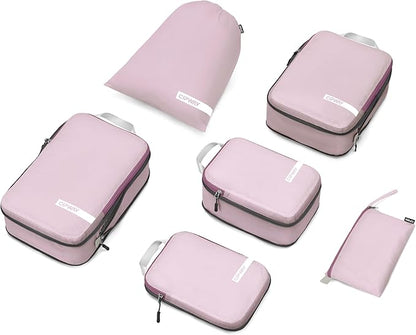 Cipway Compression Packing Cubes for Travel Ultralight Expandable Packing Organizers with Laundry & Toiletry Bag for Carry on Luggage (Mauve Pink 6 Set)