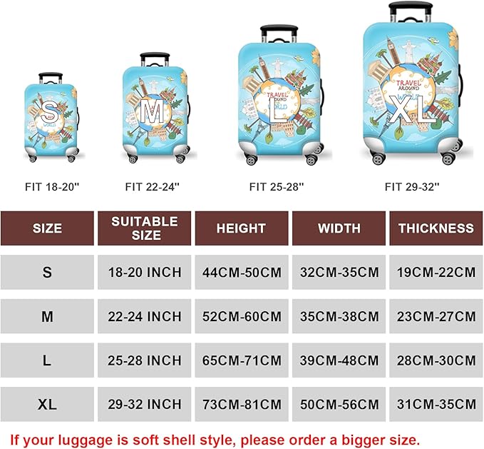 WUJIAONIAO Travel Luggage Cover Baggage Suitcase Cover Protector Skins 18-32 Inch (ocean, M (for 22-24 inch luggage))