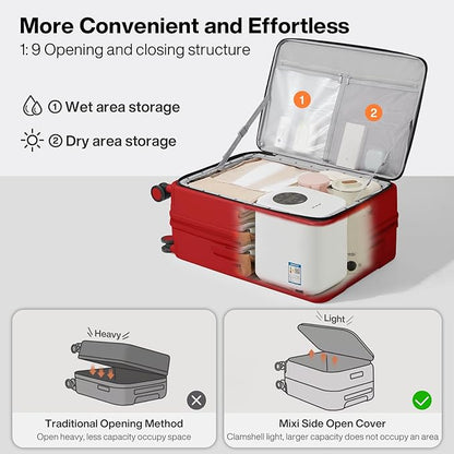 mixi 20 Inch Expandable Carry On Luggage PC Hard Shell Suitcase Top Opening Rolling Travel Suitcases with Spinner Wheels & TSA Lock, Red