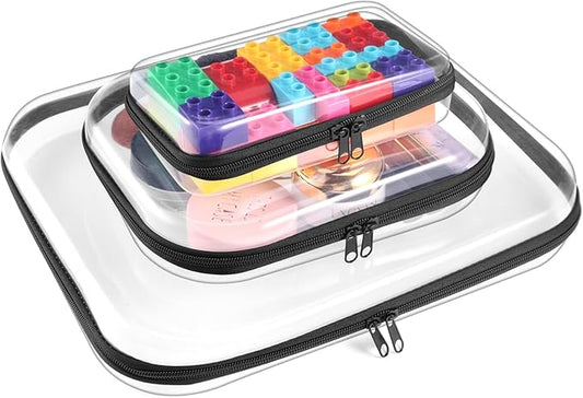 3Pcs Clear Zipper Pouch, PVC Plastic Cosmetic Travel Bag, Portable Travel Organizer Bins, Durable Makeup Bags for Storage, Pencil Case(Black-13.8+9.9+7.5inch)