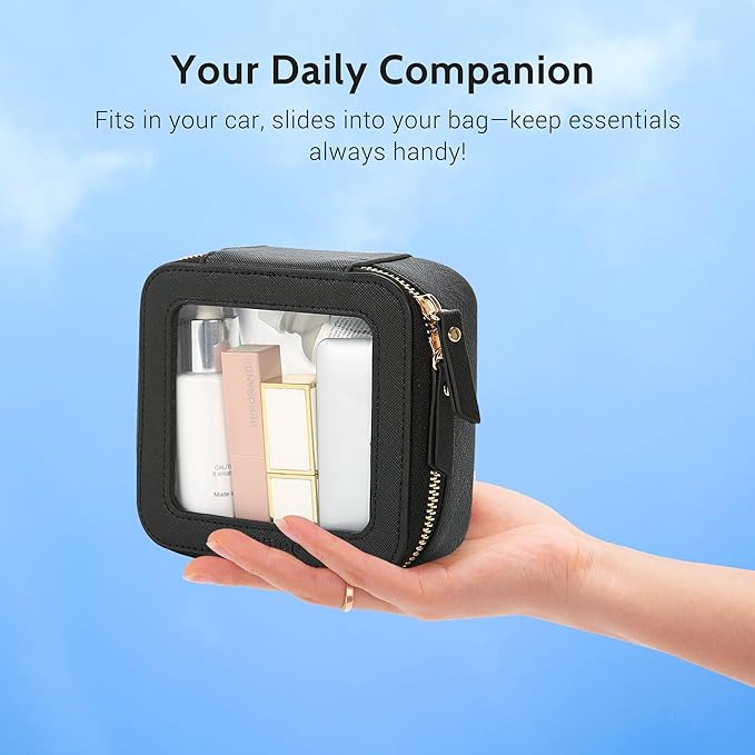 Aveniee Clear Makeup Bag Set (2-Piece Mini & Midi) - Travel Toiletry Organizer for Women, Waterproof Cosmetic Pouch & Car Accessory for Travel Size Toiletries, Black
